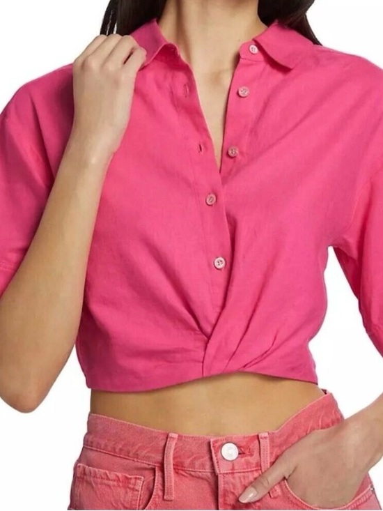 Frame Denim Tops - Frame cropped mixed linen button shirt